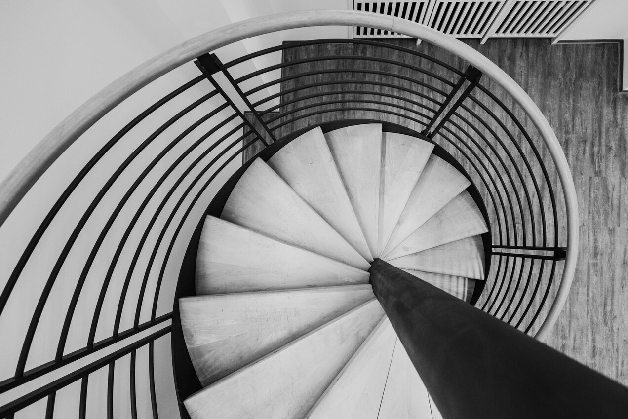 details of a spiral stairwell seen from above